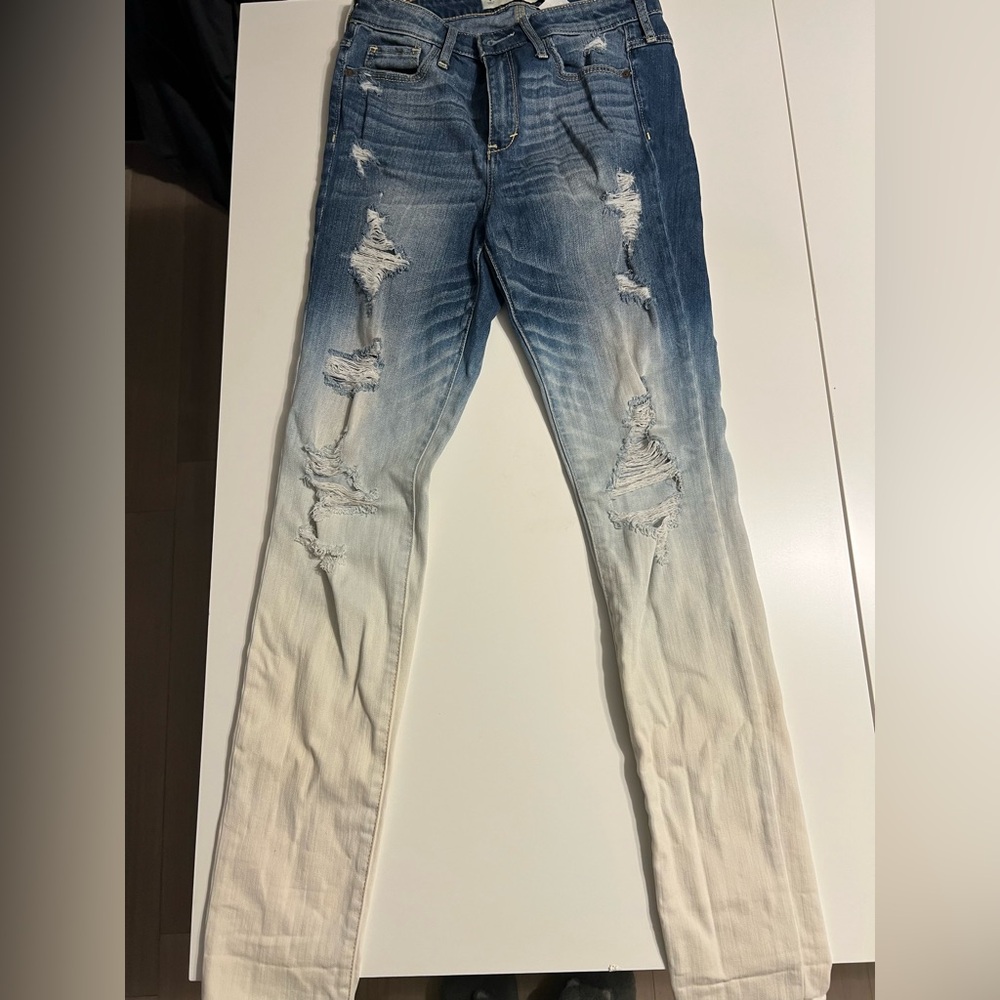 Abercrombie & Fitch Ombre Blue and Cream Distressed Skinny Jeans